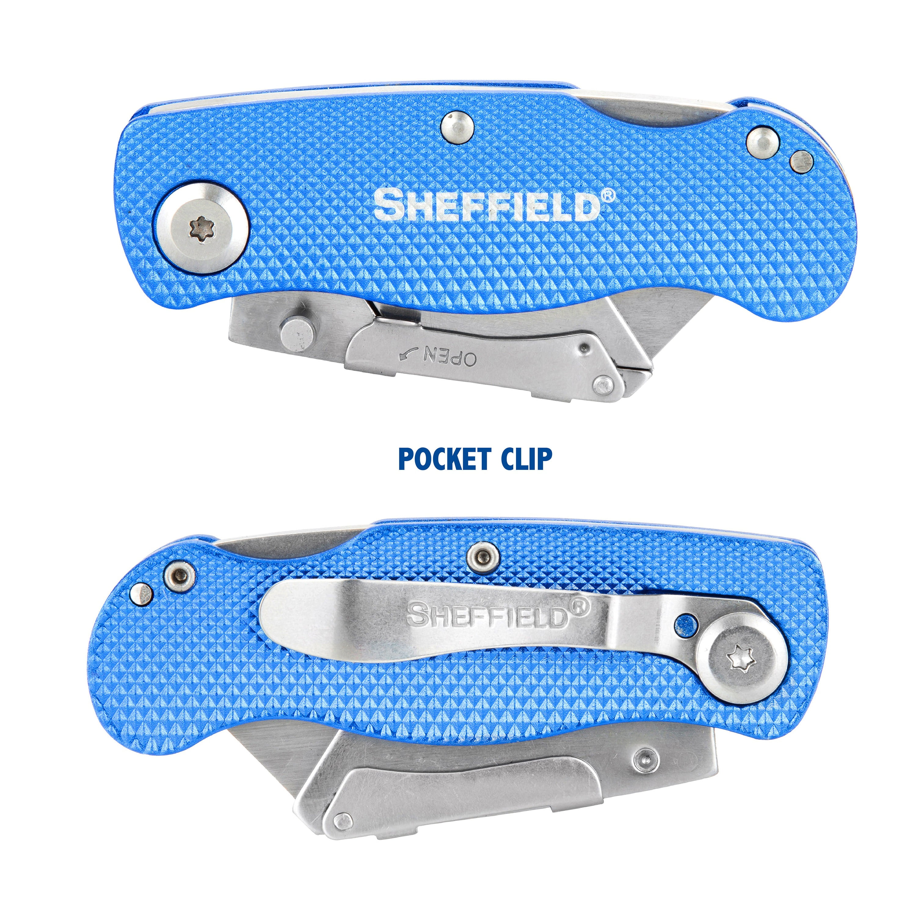 Sheffield Quick Change Folding Utility Knife, 6 inch, 3 Pack, Blue
