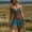 Blue, variant on Women's Western Boho Print Mini Dress V-Neck Spaghetti Strap Flowy Short Dress