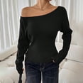 thumbnail image 2 of FRSASU Womens Boat Neck Sweaters Solid Color Long Sleeve off Shoulder Winter Loose Knit Pullover Tops Black, 2 of 7