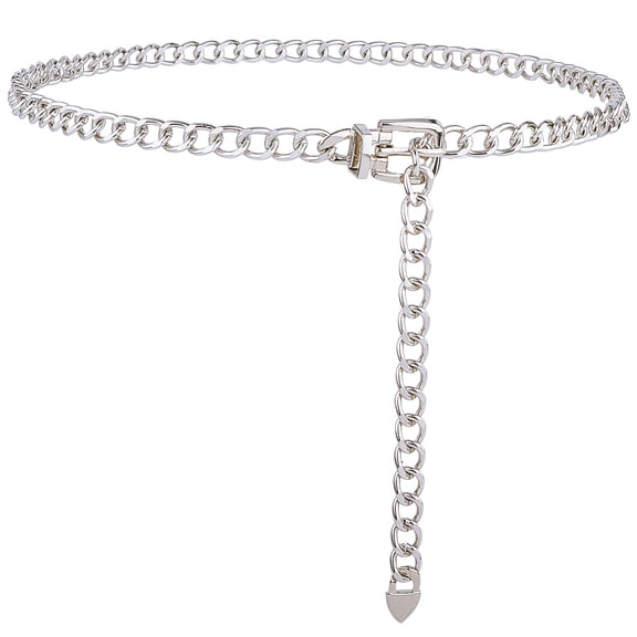 Silver Chain Belt Metal Aluminum Adjustable Women Waist Chain Western Body Waist Link Thin Belts Cuban Chains with Alloy Buckle DIY