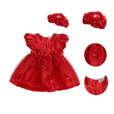 Christmas Party Outfits Christmas Newborn Baby Girls Princess Dress Party Wedding Photo Props Outfits + Headband ()
