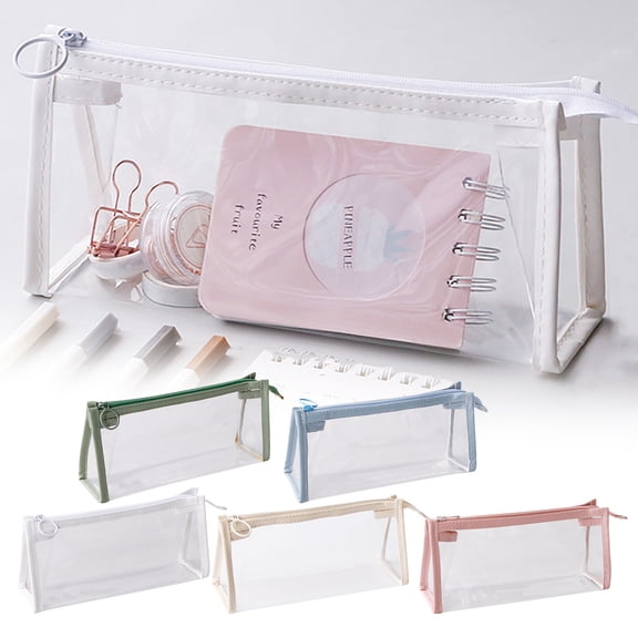 Transparent Mesh Cosmetic and Pencil Bag with Zipper, Portable Travel Toiletry Pouch and Stationery Storage Bag for Adults, Clear Grid Organizer Stationery Supplies