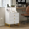 Modern White Nightstand with LED Sensor Light & Charging Station
