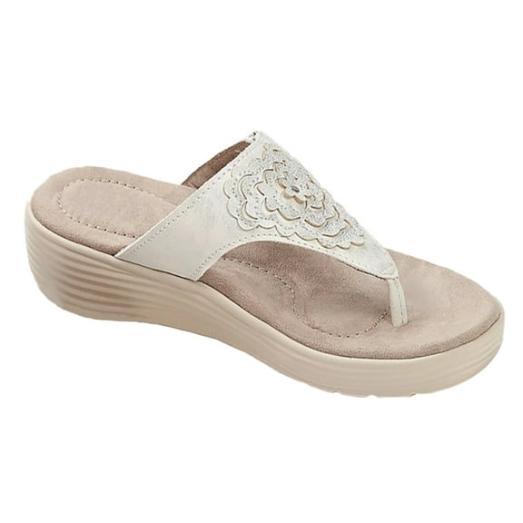 Wide Width Flip-Flops for Women Black Dressy Flip Flops - Ladies Summer Casual Low Wedge Sandals