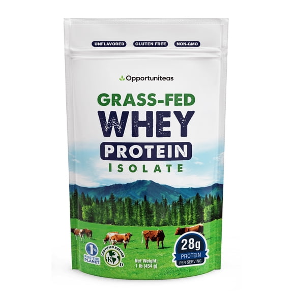 Opportuniteas Grass Fed Whey Isolate Protein Powder – Unflavored, Heavy-Metal Tested, 28g Protein, Sourced from Ireland, Hormone-Free, Non-GMO, Packaged in USA – 1lb