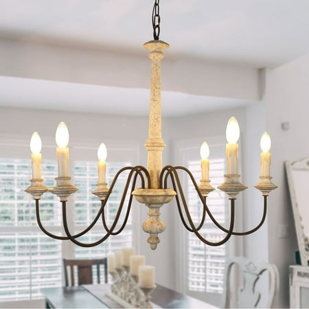 

Bella Depot 6-Light Vintage Wood Chandelier Distressed French Country Pendant Lighting - Disressed Wood