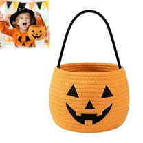 Mozhitti Halloween Pumpkin Trick Or Pumpkin Bucket Cotton Rope Woven For Girls/Boys Orange