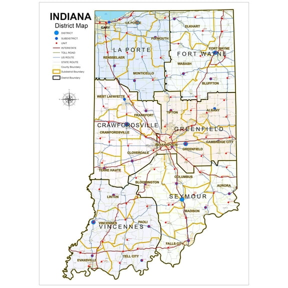 Wall Art Impressions 24x31in Poster Indiana Districts [Laminated]