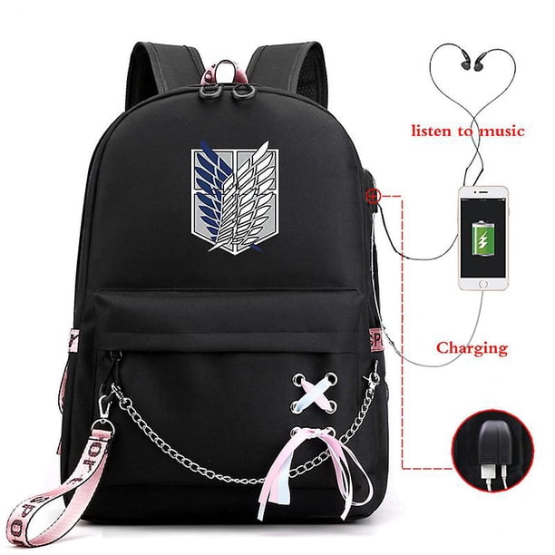 Attack On Titan Mochila Cinta Usb Carga Mochila Vaca Mochila Estudiante Mochila