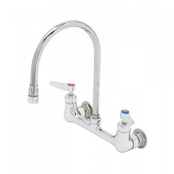 T&S Brass - 8'' Wall Mount Faucet, 1/2''NPT Female Inlets, Ceramas, Lever Handles & 134X-AER Swivel Gooseneck w/ Aerator