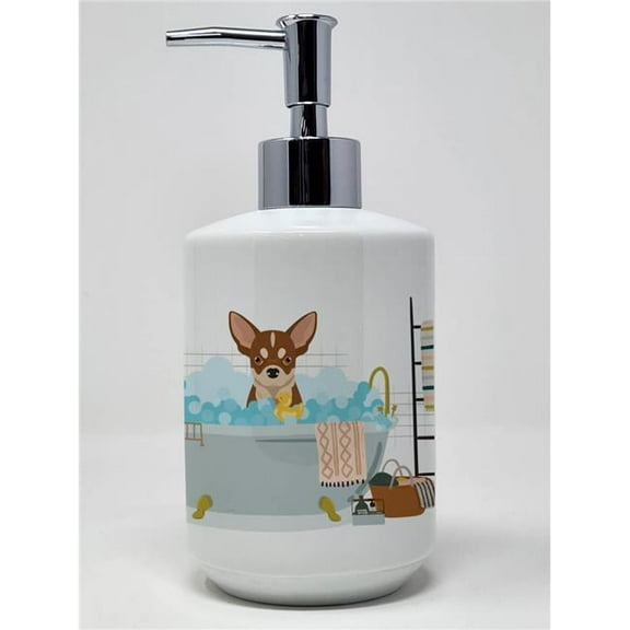 7.25 x 3.5 in. Red & White Chihuahua Ceramic Soap Dispenser