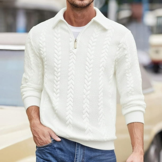 pstuiky camisetas de manga larga para hombre, Blusa/camiseta informal elegante a rayas de manga larga con cuello, botones y cremallera para hombre Tops casuales para hombres m