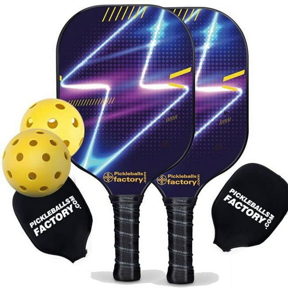Pickleball Factory PB00022-2-C Pickleball Starter Set - Lightning Pickleball Paddles Near Me, Graphite Pickleball Set, Carbonfiber Graphite