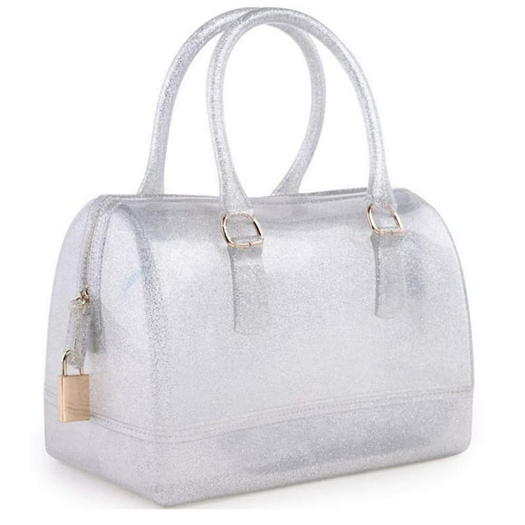 MIFORINES Bolso de mano con asa superior en forma de almohada de gelatina de verano para mujer, bolso de cristal transparente de Color caramelo