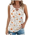thumbnail image 2 of JTZGDY Tank Tops for Women Cute Summer Floral Print Sleeveless Ruched Pleated Keyhole Cutout Tunic Blouse Trendy Cozy Graphic Cami Shirts Orange#03 S, 2 of 7