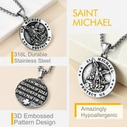 Bandmax Stainless Steel The Archangel Saint Michael Medallion Pendant Necklace for Men Women Round Charm Necklace for Christian Prayer Father Day