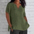 thumbnail image 2 of Brnmxoke Linen Shirts for Women Solid Short Sleeve Crewneck Tops Oversized Casual Loose Fit Comfy Tees 2024 Summer Fashion Blouse Green,S, 2 of 6