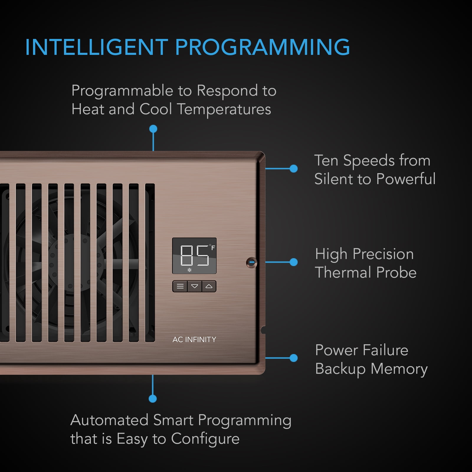 AC Infinity AIRTAP T6 Bronze, Register Booster Fan for 6” x 12” Register Holes, Improves Heating & Cooling Vents, Quiet 10-Speeds, Bluetooth App Control Data Alerts. ONLY FITS 6” x 12” DUCT OPENINGS