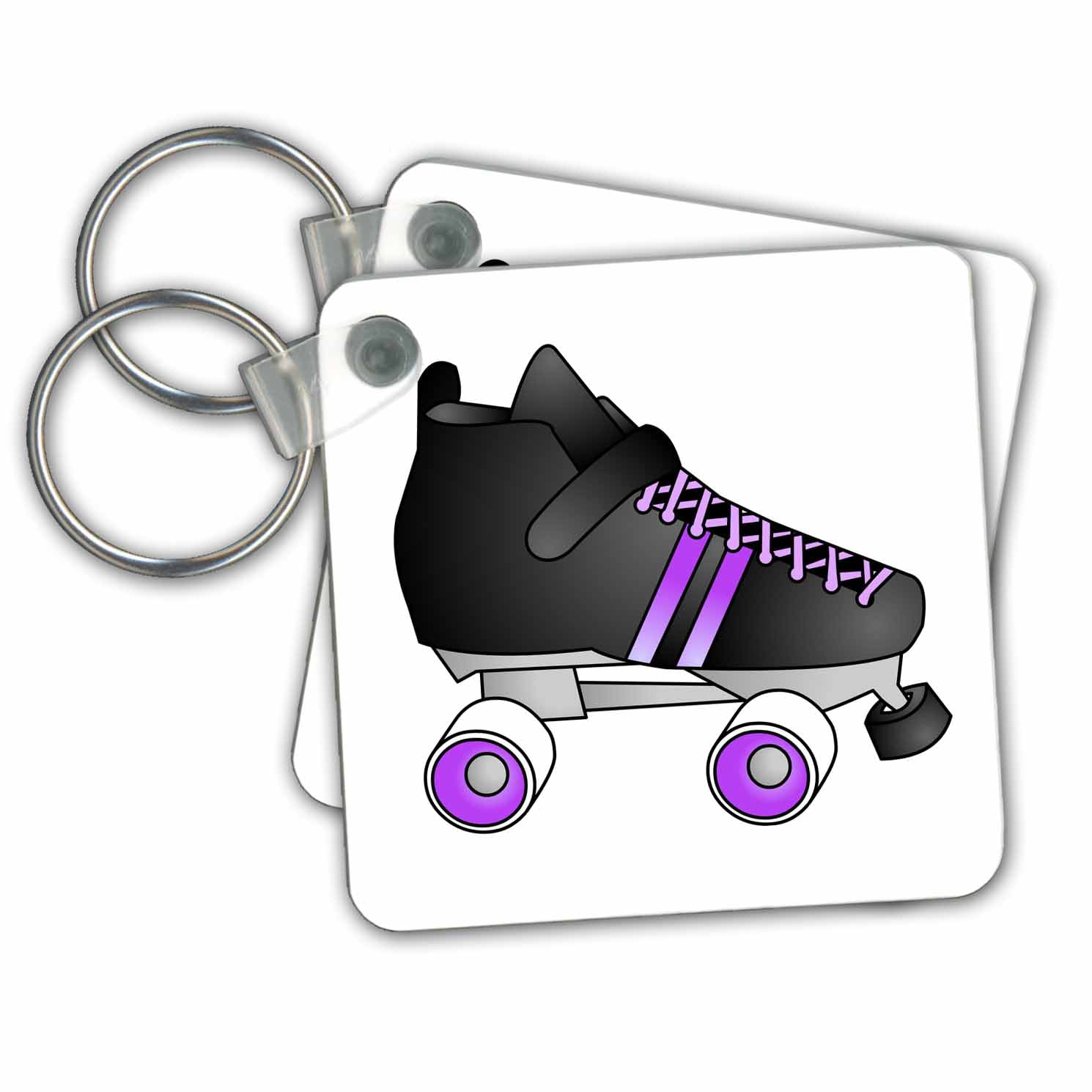 3dRose Skating Gifts Black and Purple Roller Skate Key Chains, 2.25