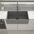 thumbnail image 2 of CASAINC Fireclay 33 in. Striped Design Reversible Installation Single Bowl Farmhouse Apron Kitchen Sink with Grid and Strainer, 2 of 9