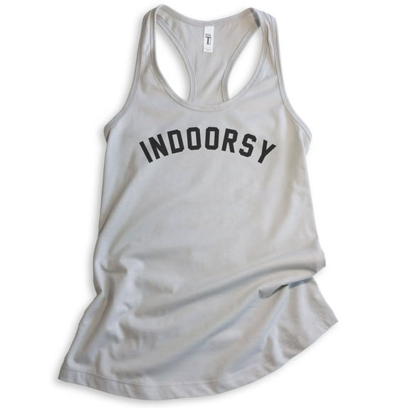 Indoorsy Tank Top, Ladies Racerback Tank, Homebody Introvert Stay Home Social Distancing Quarantine Tank, Silver Gray, Medium