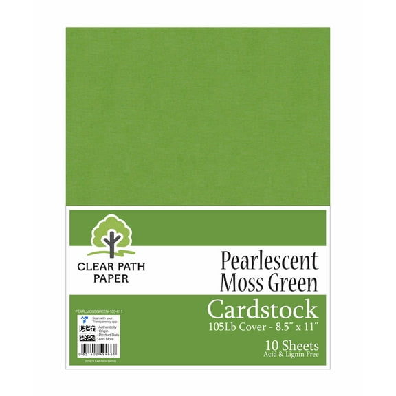 Pearlescent Moss Green Cardstock - 8.5 x 11 inch - 105Lb Cover - 10 Sheets - Clear Path Paper