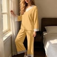 thumbnail image 6 of YYDGH Pajamas Sets for Women Two Piece Lounge Outfits Lace Trim V Neck Top Long Sleeve Tops and Wide Leg Pants Sleepwear Loungewear Nightwear Suit, 6 of 6