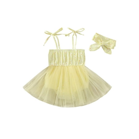 

jaweiw Baby Girl Princess Dress Sleeveless Strap Floral Mesh Skirt Romper + Headband