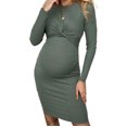 thumbnail image 2 of Wancir Floral Mesh Bishop Long Sleeve Maternity Midi Dress, Fall Maternity Bodycon Dress for Baby Shower/Photoshoot, 2 of 6
