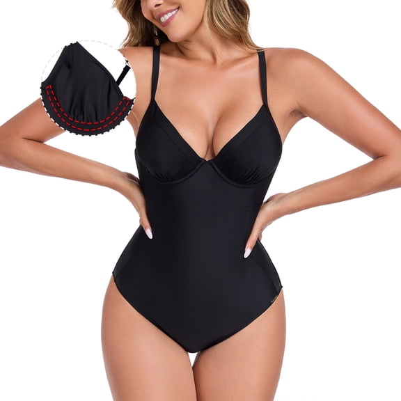 RELLECIGA Womens Bathing suits V Neck Criss-Cross Underwire One Piece Swimsuits for Women