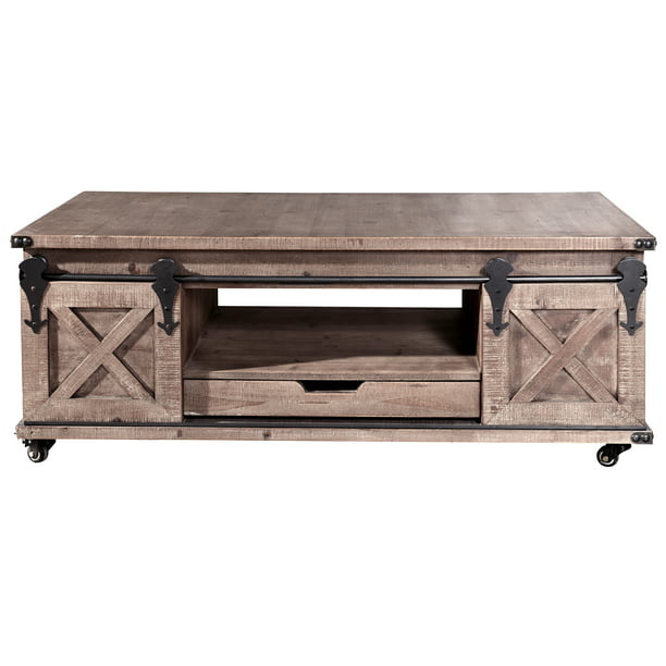 Presley Four Door with Drawer Coffee Table - Natural Brown - Walmart.com