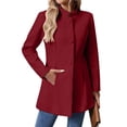thumbnail image 3 of Women'S Winter Overcoat Mid-Long Long Sleeve Stand Collar Single Breasted Coat Outerwear Deep Red L, 3 of 9