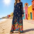 thumbnail image 1 of TaTaai Spring Summer Solid Color Printed Dress for Women Chiffon Long Sleeve Round Neck Casual Flowy Midi Dress Soft Comfy Daily Vacation Outfits Gift, 1 of 5