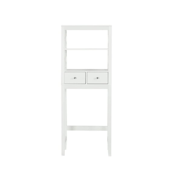 Spirich Home Modern X- Frame Bathroom Shelf Over The Toilet, Bathroom Shelf with Two Drawers, Bathroom Spacesaver, White Finish