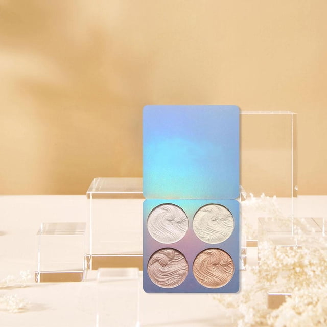 de polvos iluminador de 4 de ojos de maquillaje facial compacta de brillante profesion Maquillaje Polvo - Yinane Paleta de resaltador