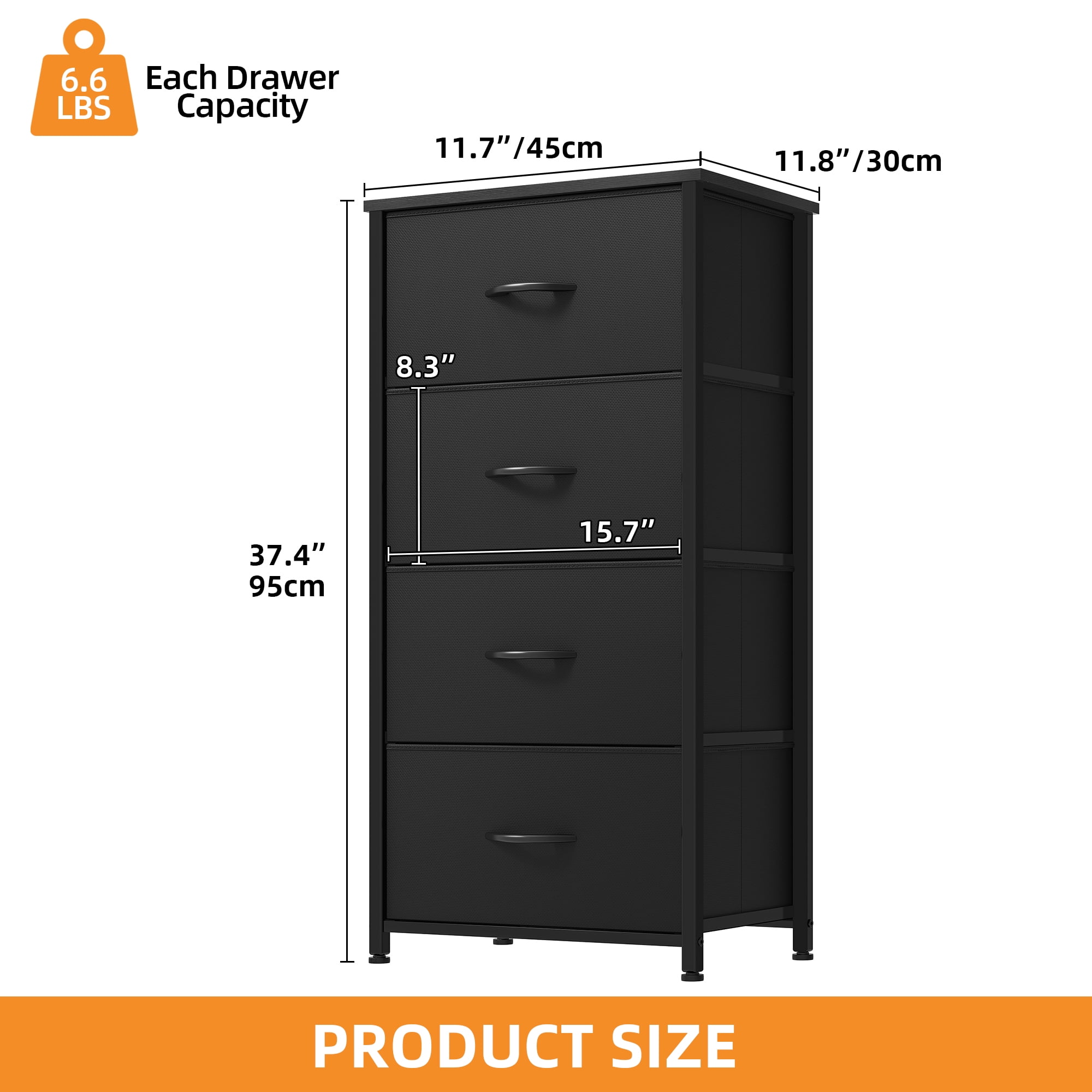 Uforic 4 Storage Dressers with Fabric Dresser Organizer Unit Wide Chest Of Drawers Nightstand Storage Tower for , Black