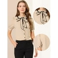 thumbnail image 2 of INSPIRE CHIC Chemisier pour Femme à Col Peter Pan Contrastant, Manches Bouffantes, Boutonné, à Nouer au Cou, 2 of 5