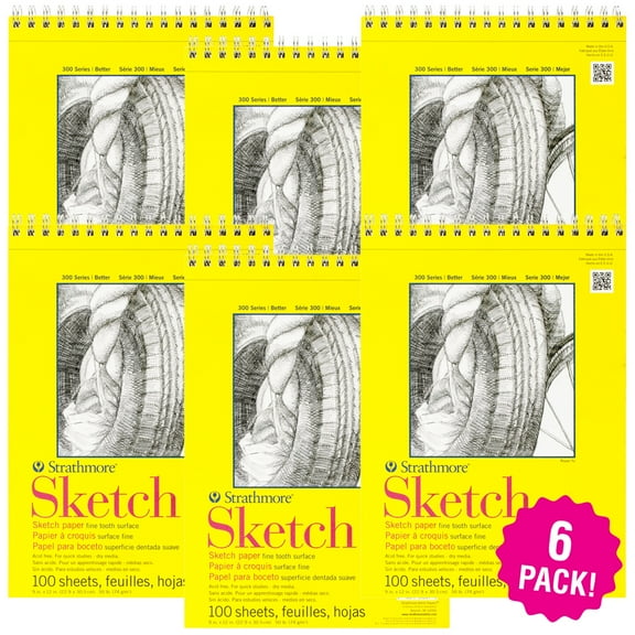 Multipack of 6 - Strathmore Sketch Spiral Paper Pad 9"X12"-100 Sheets