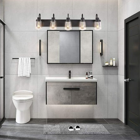 Yaohong Modern Bathroom Vanity Light 5 Lamp In Black Farmhouse Wall Fixture With Clear Glass Shades Indoor Canada Yaohong Modern Bathroom Vanity Light 5, Modern Light Fixtures Bathroom