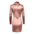 thumbnail image 6 of Honeeladyy Savings Women Turtleneck Bodycon Dresses Long Sleeve Sweater Elegant Mini Party Sheath Ruched Dress Fall Drawstring Pink, 6 of 6