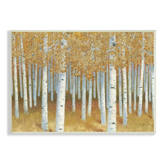 Stupell Industries Autumn Leaves Birch Tree Landscape Rustic Forest Landscape Painting Unframed Art Print Wall Art, 13 x 19