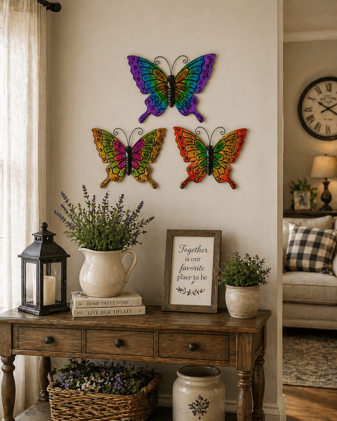 D.I.D. Butterfly Nature Inspired Colorful Metal Iron Garden Decor Wall Yard Art Sculptures for Indoor Outdoor Set of 3 16" x 12"