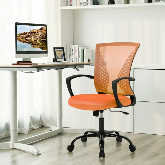 Dkelincs Office Desk Chair Adjustable Mesh Mid Back Office Chair Ergonomic Computer Chair with Lumbar Support & Wheels,  Orange