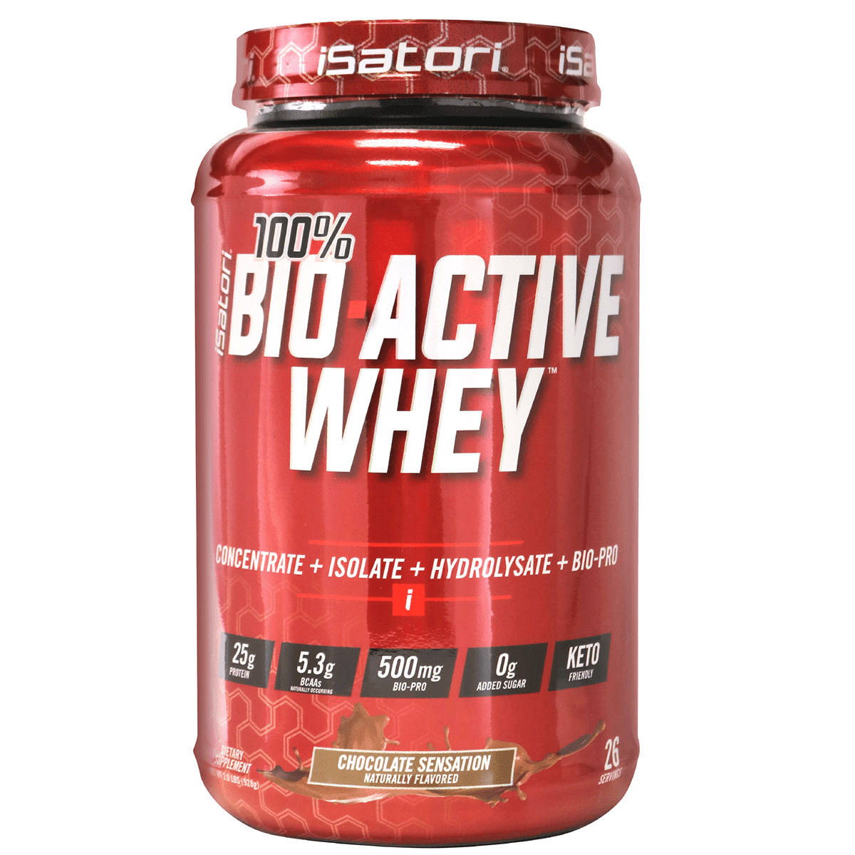 iSatori 100% Bio-Active Whey Protein Powder, Concentrate, Isolate and Hydrolysate - Bio-Gro, Bio Active Peptides, and BCAAs for Recovery 25G of Protein per Serving – Chocolate Sensation (26 Servings)