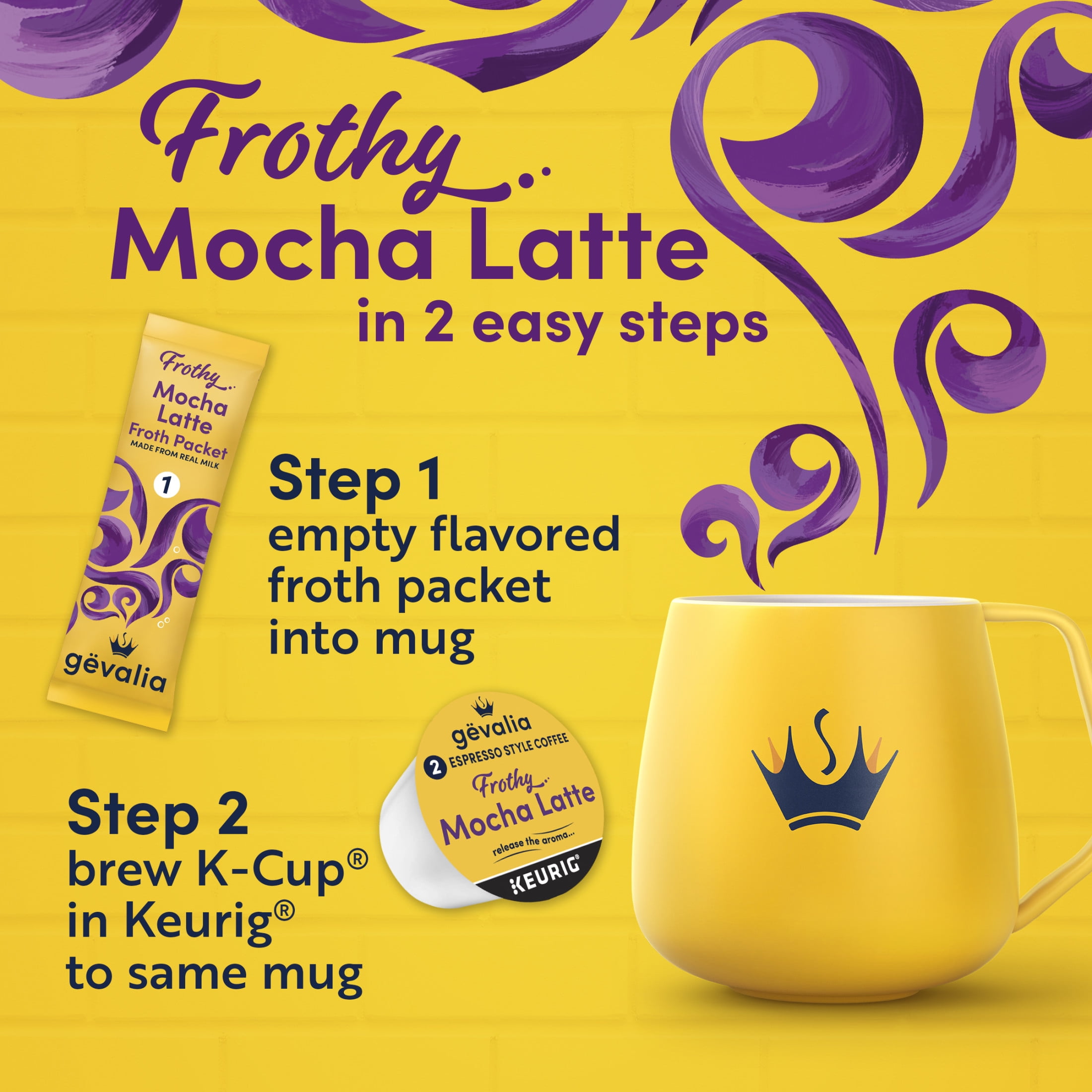 Gevalia Mocha Latte K-Cup Espresso Coffee Pods & Latte Froth Packets, 12 ct Box