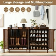 YOCWO Rattan Shoe Storage Cabinet with Doors, Shoe Closet with Iron Rattan Curved Surface, Walnut