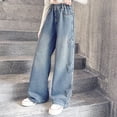thumbnail image 7 of GiLiling Baggy Carpenter Jeans for Boys and Girls, Wide Leg Cargo Pocket Denim Pants, Elastic High Waist Y2K Vintage Casual Wear (Blue, 9-10 Years), 7 of 7