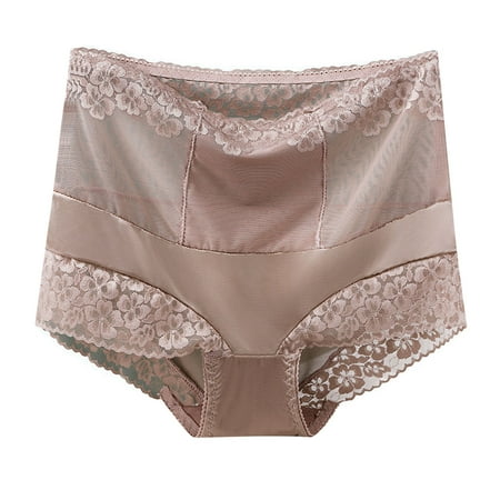 Jalioing Women s Lace Underwear Briefs High Waist Panties Full Coverage Butt-Lifting Solid Color Tight Panty (Large  Coffee)