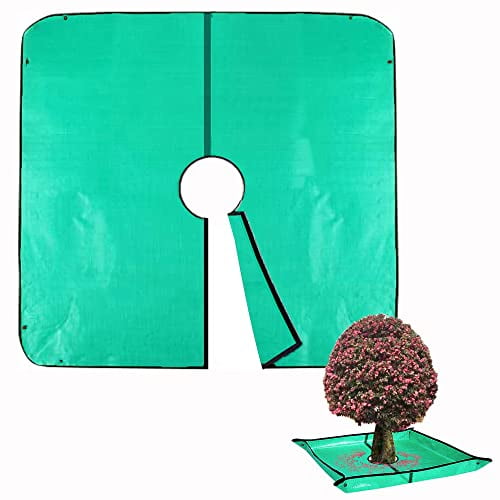 Landscape Pruning Tarp, 78.7“X78.7” Landscape Tarp for Trimming with 12 inch Hole, Pruning Trees Waterproof Tarp, with Corner Buckles, can Stand Up Fasten Around Trees and Shrubs