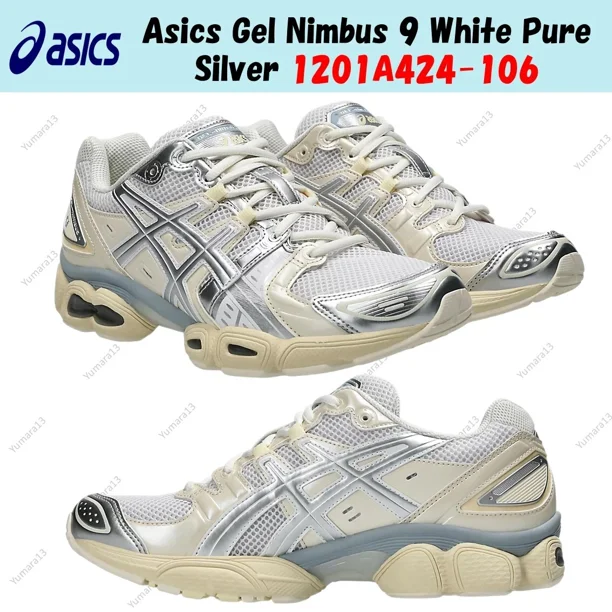 Asics Gel Nimbus 9 White Pure Silver 1201A424-106 Men's Size